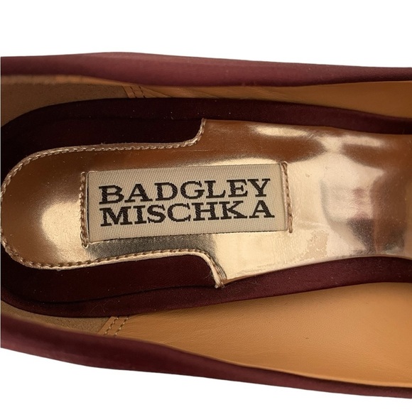 Badgley Mischa Mishka Plum Silk Satin Peep Toe Bow Platform Heel Size 7.5 - Picture 5 of 9